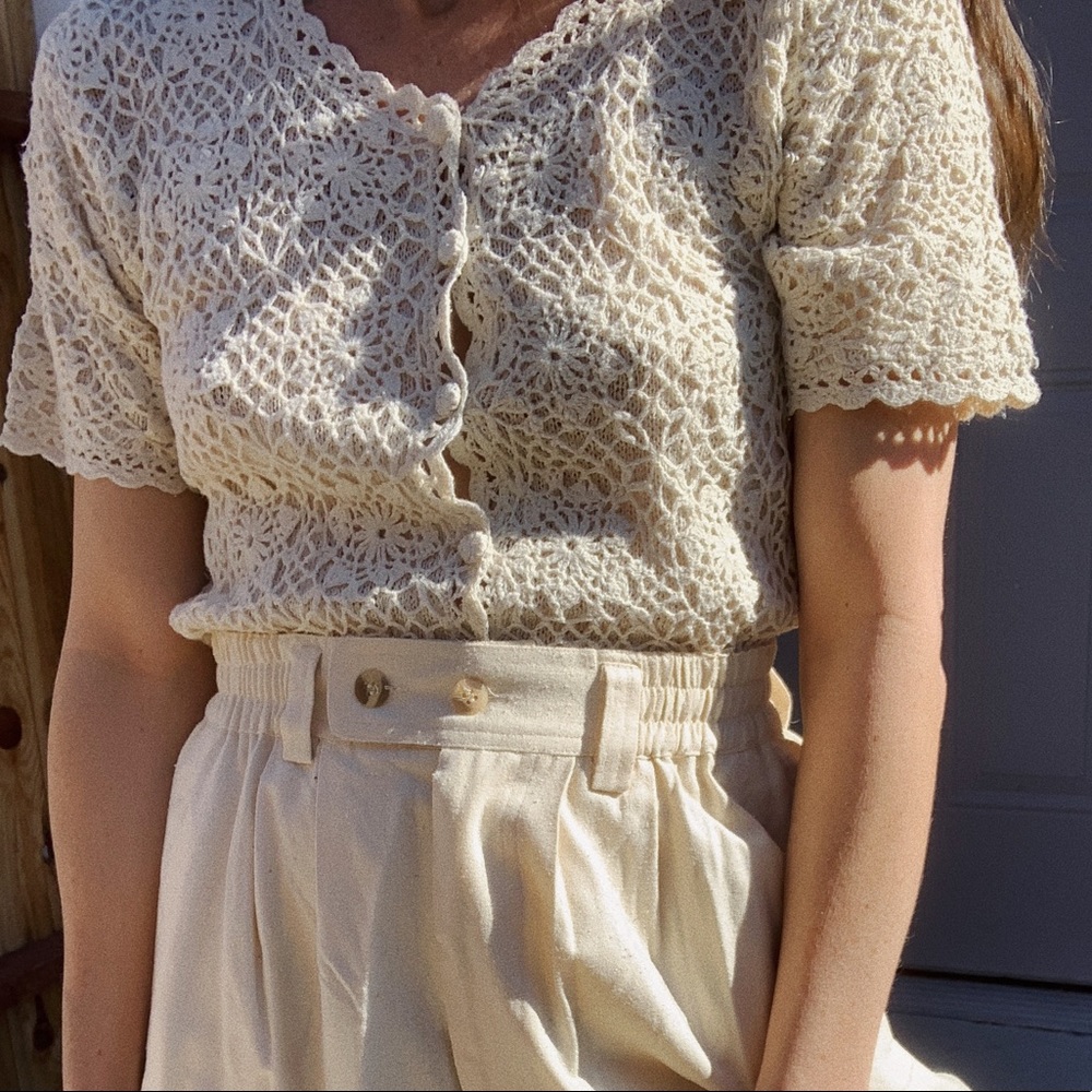 Vintage crochet silk + cotton boho hippie top